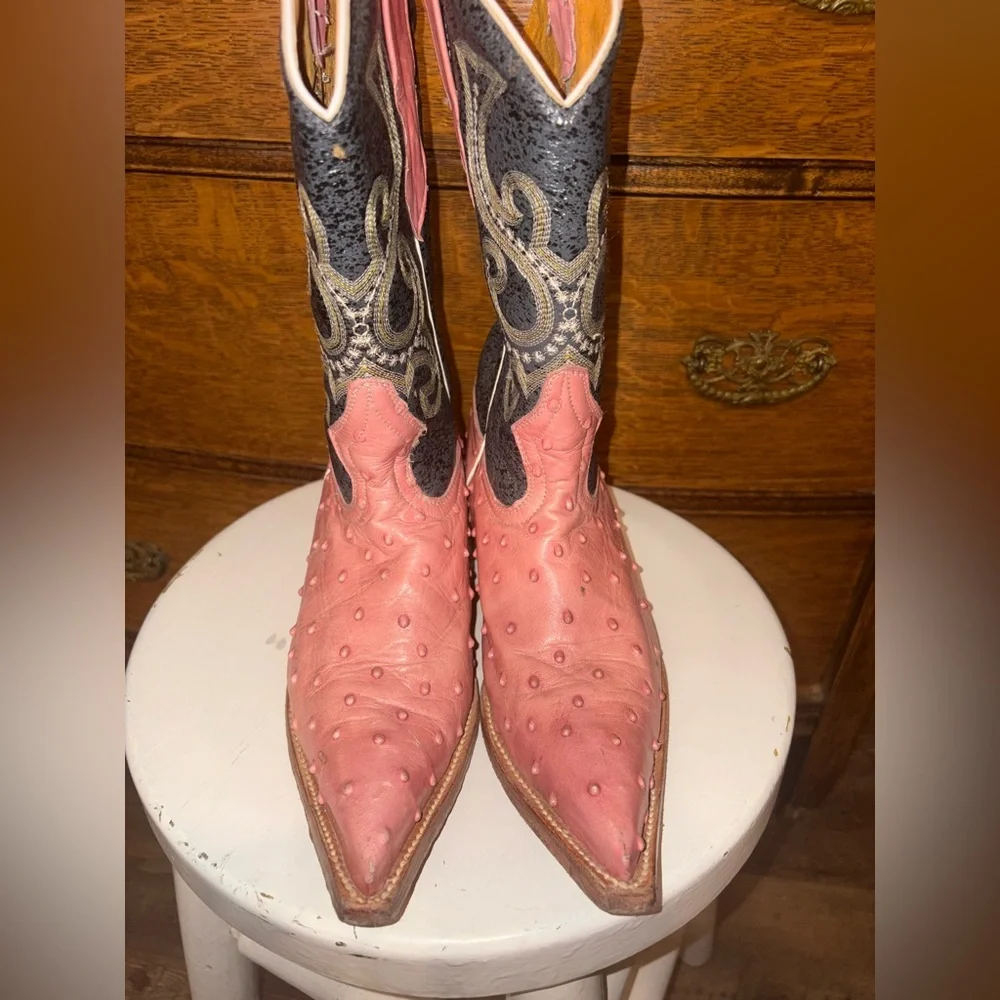 Rouswest Pink Ostrich Cowboy Boots Women’s 5.5 Made in Mexico - Picture 5 of 15